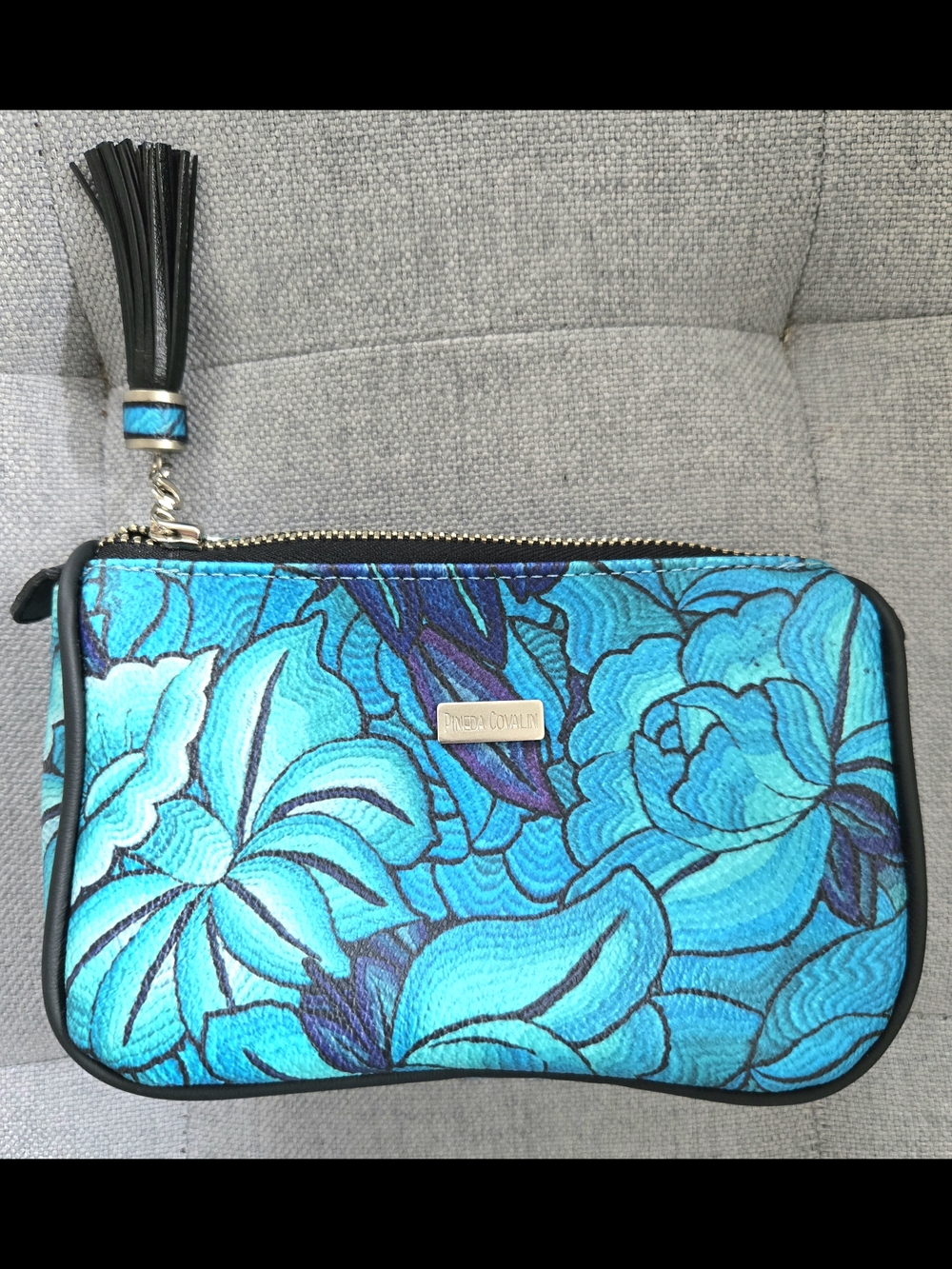 Pineda Covalin Turquoise Floral Zip Cosmetic Pouch with Tassel